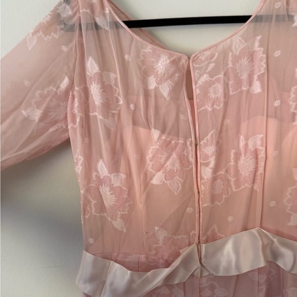 Vintage 80s Pink Silk Chiffon Frances Brewster Dress Sheer Floral Velvet Sz L/XL - Picture 14 of 15